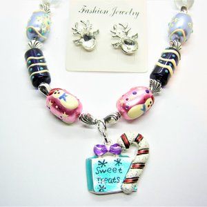 Christmas Treats Pendant Necklace,glass bead necklace set,charm necklace